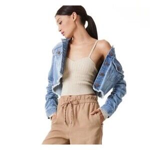 NWOT ALICE + OLIVIA EMMA SCRUNCHED SLEEVE HOODIE DENIM JACKET SIZE XS